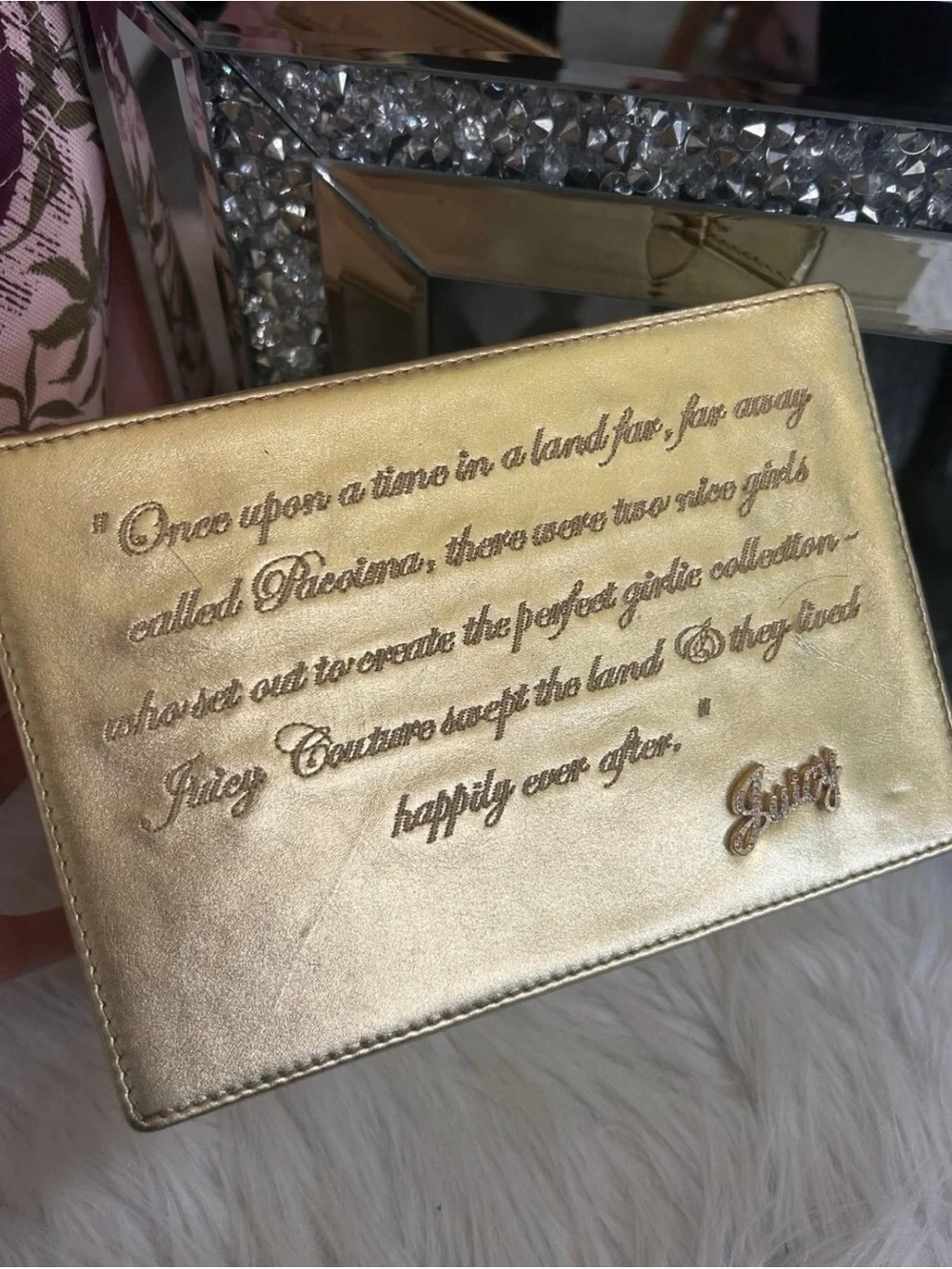 Rare Vintage Juicy Couture Gold Leather Keepsake Box Stationery Pencil Erasers